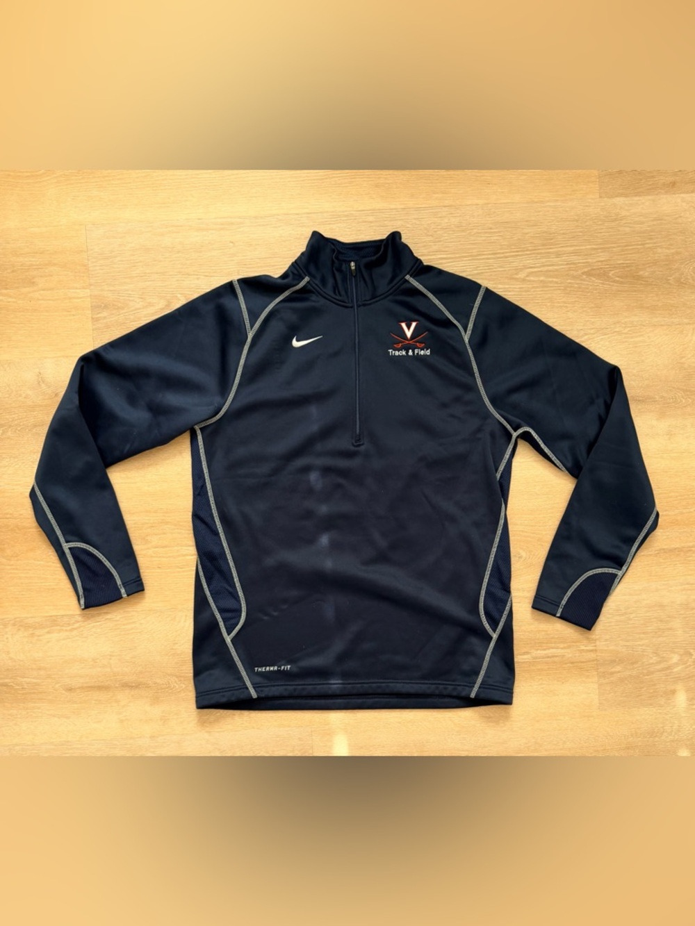 Nike Virginia Cavaliers Therma-FIT 1/4 Zip Pullover M Navy Track Field LS